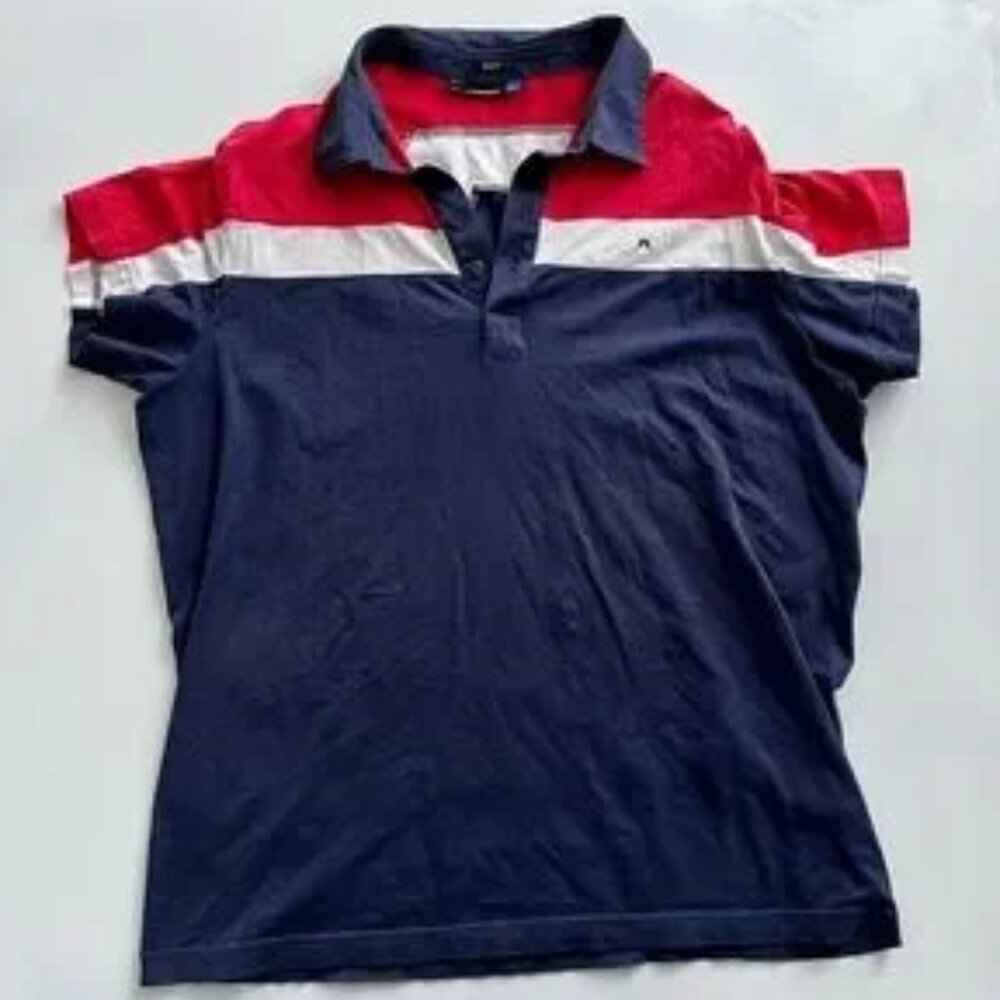 J.Lindeberg Mens Slim Fit Polo Red White Blue  - XL